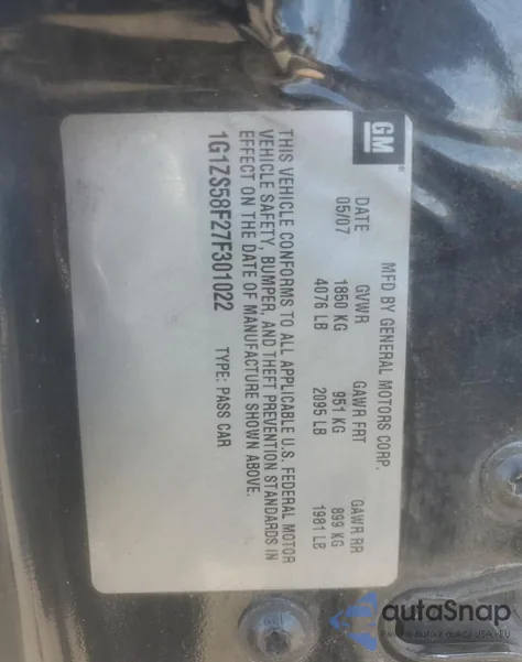 2007 Chevrolet Malibu Ls z USA, uszkodzony, nr VIN 1G1ZS58F27F301022